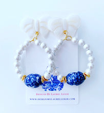 Load image into Gallery viewer, Blue and White Chinoiserie Floral Bow & Pearl Hoop Earrings - 2 Styles - Ginger jar