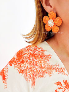 Orange Raffia Floral Earrings - Chinoiserie jewelry