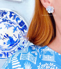 Load image into Gallery viewer, Wedgwood Blue Cameo & Pearl Studs - Chinoiserie jewelry