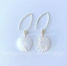 Load image into Gallery viewer, Mother of Pearl Sunflower Earrings - White & Gold - Ginger jar