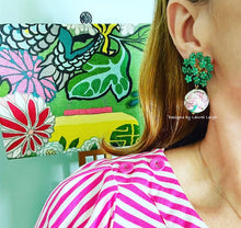 Load image into Gallery viewer, Pink & Green Peony Drop Earrings - Chinoiserie jewelry