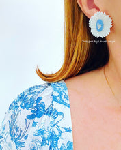 Load image into Gallery viewer, Wedgwood Blue Daffodil Cameo Pearl Studs - Chinoiserie jewelry