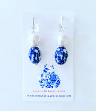 Load image into Gallery viewer, Chinoiserie Pearl Drop Earrings w/ Oval Vintage Floral Beads - Gold or Silver Finish - Ginger jar