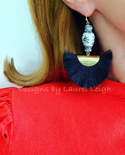 Load image into Gallery viewer, Chinoiserie Ginger Jar Fan Tassel Earrings - Black & White - Ginger jar