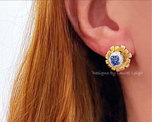 Load image into Gallery viewer, Chinoiserie Petite Fleur Gold Studs - Chinoiserie jewelry