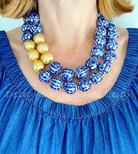 Load image into Gallery viewer, Chunky Blue & White Floral Chinoiserie Statement Necklace- 2 Lengths - Ginger jar