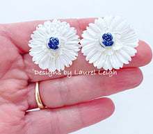Load image into Gallery viewer, Blue & White Petite Fleur Pearl Studs - Chinoiserie jewelry