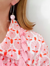 Load image into Gallery viewer, Pink & White Chinoiserie Floral Drop Earrings - Chinoiserie jewelry