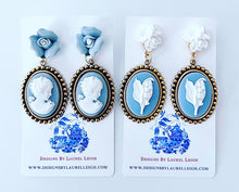 Load image into Gallery viewer, Wedgwood Blue Floral Cameo Earrings - Chinoiserie jewelry