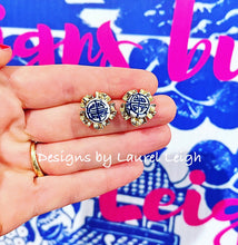 Load image into Gallery viewer, Chinoiserie Coin Bead Floral Stud Earrings - Chinoiserie jewelry