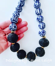 Load image into Gallery viewer, Chunky Blue & White with Black Chinoiserie Statement Necklace - Ginger jar