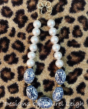 Load image into Gallery viewer, Blue and White Chinoiserie Chunky Pearl Statement Necklace - Ginger jar