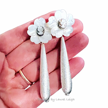 Load image into Gallery viewer, White & Silver Cameo Floral Drop Earrings - Chinoiserie jewelry