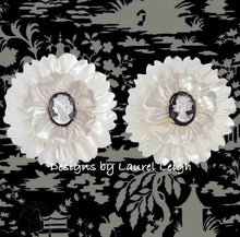 Load image into Gallery viewer, White & Silver Cameo Pearl Flower Studs - Chinoiserie jewelry