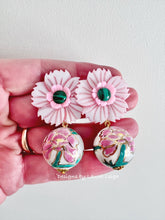 Load image into Gallery viewer, Pink &amp; Green Peony Drop Earrings - Chinoiserie jewelry