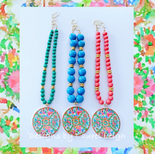 Load image into Gallery viewer, Rose Medallion Chinoiserie Pendant Necklace - Orange - Ginger jar