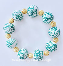 Load image into Gallery viewer, Green & Gold Floral Chinoiserie Bracelet - Chinoiserie jewelry