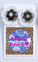 Load image into Gallery viewer, White & Silver Cameo Pearl Flower Studs - Chinoiserie jewelry