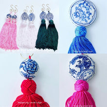 Load image into Gallery viewer, Blue & White Chinoiserie Decorative Tassel - Chinoiserie jewelry