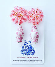 Load image into Gallery viewer, Hydrangea Blossom Ginger Jar Earrings - Pink - Chinoiserie jewelry