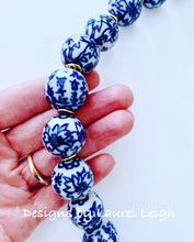Load image into Gallery viewer, Blue and White Chinoiserie Chunky Floral Chinese Character Statement Necklace - Ginger jar