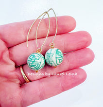 Load image into Gallery viewer, Green & White Chinoiserie Drop Earrings - Chinoiserie jewelry