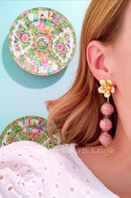 Load image into Gallery viewer, Gold and Rose Pink Floral Chinoiserie Triple Drop Earrings - Ginger jar