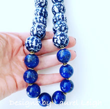 Load image into Gallery viewer, Chunky Blue & White Lapis Chinoiserie Statement Necklace - Round Porcelain - Ginger jar
