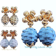 Load image into Gallery viewer, Wicker Rattan Floral Drop Earrings - Chinoiserie jewelry