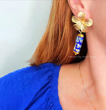 Load image into Gallery viewer, Chinoiserie Blue Cloisonné Floral Earrings - Chinoiserie jewelry