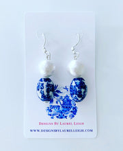 Load image into Gallery viewer, Chinoiserie Pearl Drop Earrings w/ Oval Vintage Floral Beads - Gold or Silver Finish - Ginger jar