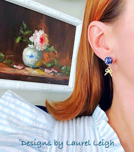 Load image into Gallery viewer, Chinoiserie Coin Bead & Bow / Pearl Drop Earrings - Ginger jar