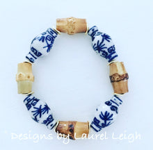 Load image into Gallery viewer, Blue and White Chinoiserie Bamboo Ginger Jar Statement Bracelet - Designs by Laurel Leigh