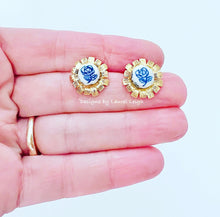Load image into Gallery viewer, Chinoiserie Coin Bead Floral Stud Earrings - Chinoiserie jewelry