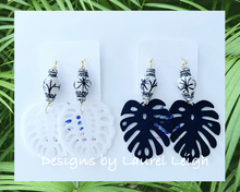 Load image into Gallery viewer, Chinoiserie Tropical Monstera Leaf Statement Earrings - Black & White - Ginger jar