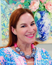 Load image into Gallery viewer, Blue and White Chinoiserie Chunky Statement Necklace - Bright Bubblegum Pink - Ginger jar