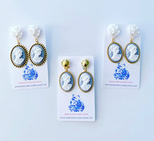 Load image into Gallery viewer, Wedgwood Blue & White Cameo Earrings - 6 Styles - Ginger jar