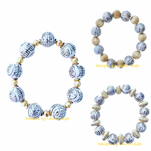 Load image into Gallery viewer, Gold & White Chinoiserie Bracelet - Chinoiserie jewelry