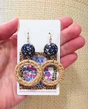 Load image into Gallery viewer, Chinoiserie Rattan Double Happiness Earrings - Natural or Brown - Chinoiserie jewelry