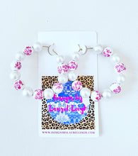 Load image into Gallery viewer, Pink & White Chinoiserie Floral Beaded Hoops - Chinoiserie jewelry