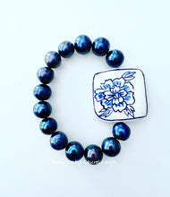 Load image into Gallery viewer, Peacock Pearl & Chinoiserie Peony Bracelet - Chinoiserie jewelry