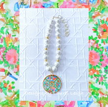 Load image into Gallery viewer, Rose Medallion Chinoiserie Pendant Necklace - Chunky Pearls - Ginger jar