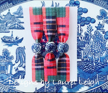 Load image into Gallery viewer, Chinoiserie Elastic Hair Ties- Set of 3 - Red Tartan Plaid - Ginger jar