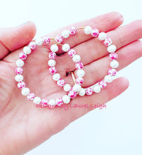 Load image into Gallery viewer, Pink & White Chinoiserie Floral Beaded Hoops - Chinoiserie jewelry