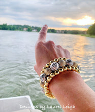 Load image into Gallery viewer, Gold and White Chinoiserie Beaded Statement Bracelet - Ginger jar