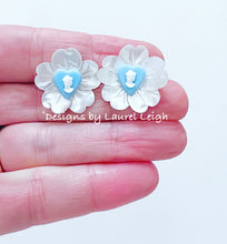 Load image into Gallery viewer, Wedgwood Blue Cameo & Pearl Studs - Chinoiserie jewelry
