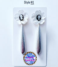 Load image into Gallery viewer, White & Silver Cameo Floral Drop Earrings - Chinoiserie jewelry