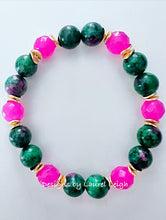 Load image into Gallery viewer, Pink & Green Jade Gemstone Bracelet - Chinoiserie jewelry