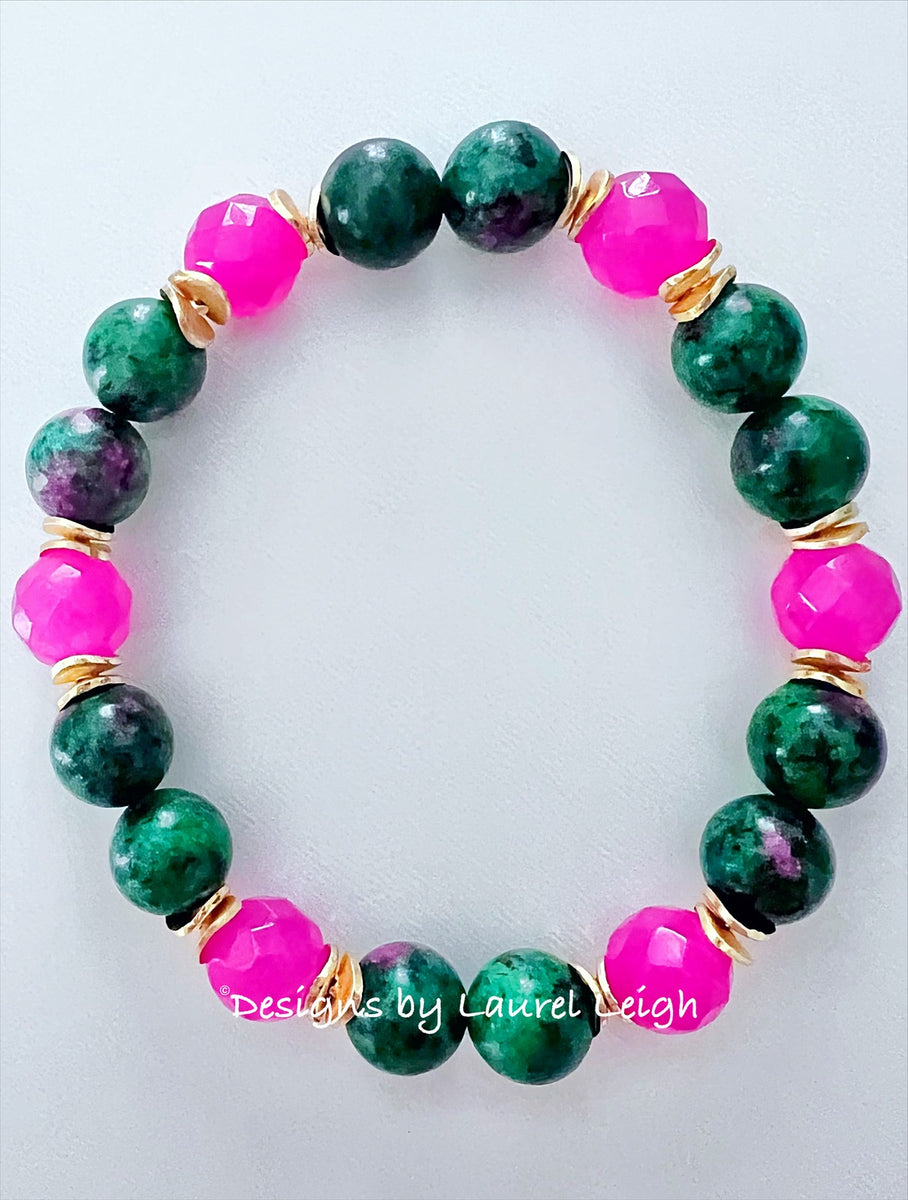 Pink & Green Jade Gemstone Bracelet– Designs by Laurel Leigh