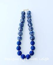 Load image into Gallery viewer, Chunky Blue & White Lapis Chinoiserie Statement Necklace - Round Porcelain - Ginger jar